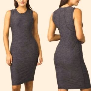 -PrAna Vertex Charcoal Bodycon Midi Sleeveless Crew Neck Dress Women Size Small